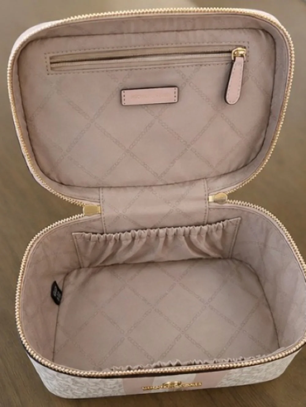 Michael Kors Blush and Cream Striped Cosmetic Case